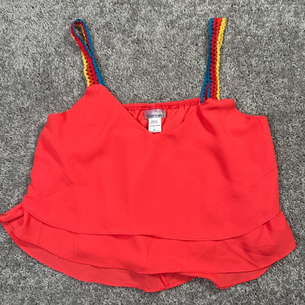 Vintage Studio MK 90's Y2K Womens Cropped Coral Rainbow Tank Top Vest Size Med